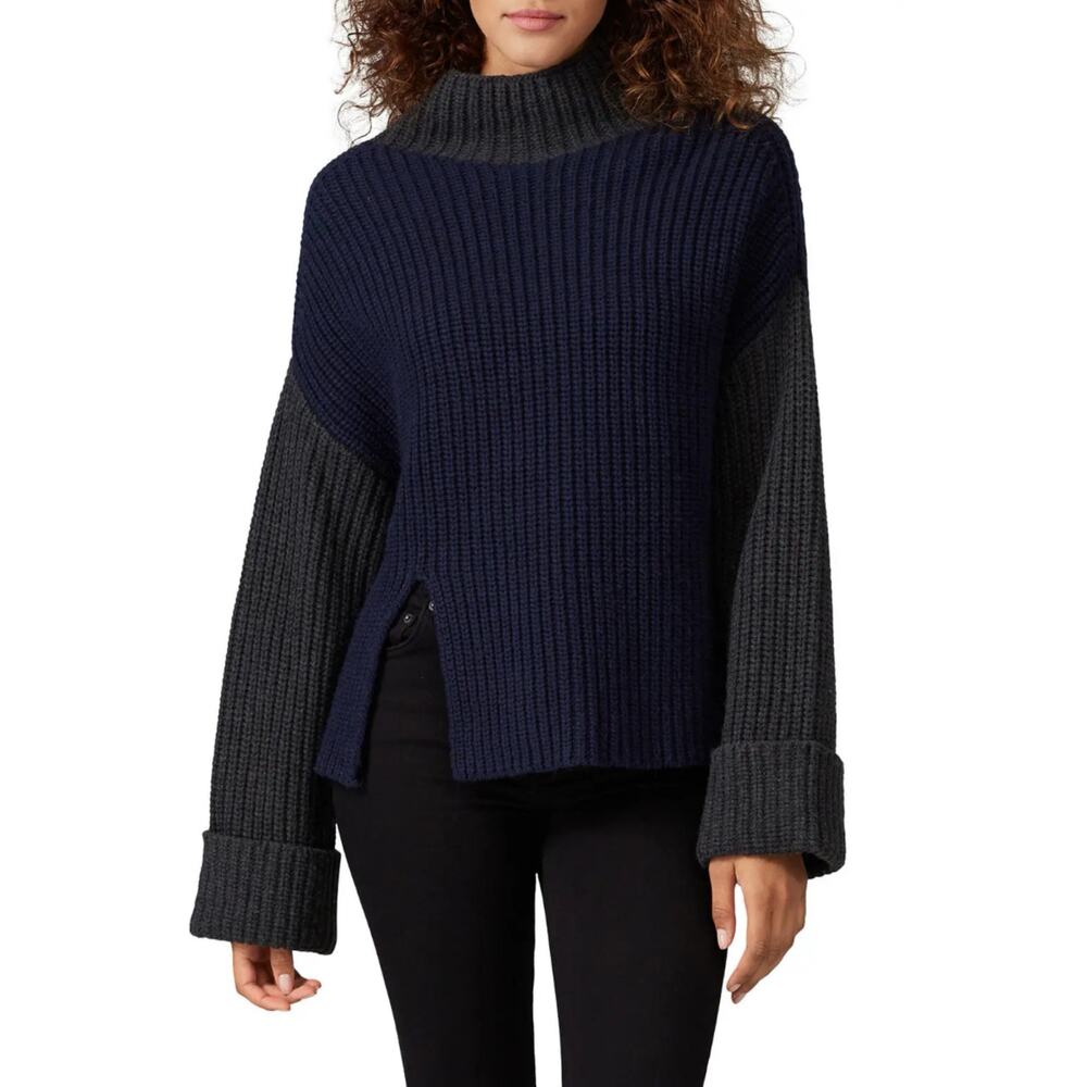 Victor Alfaro Oversized Chunky Shaker Knit Turtleneck Sweater Navy Gray M